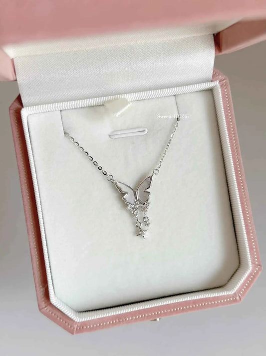 "Dreamy Butterfly Shell" 925 Sterling Silver Necklace - Elegant, Natural, and Unique