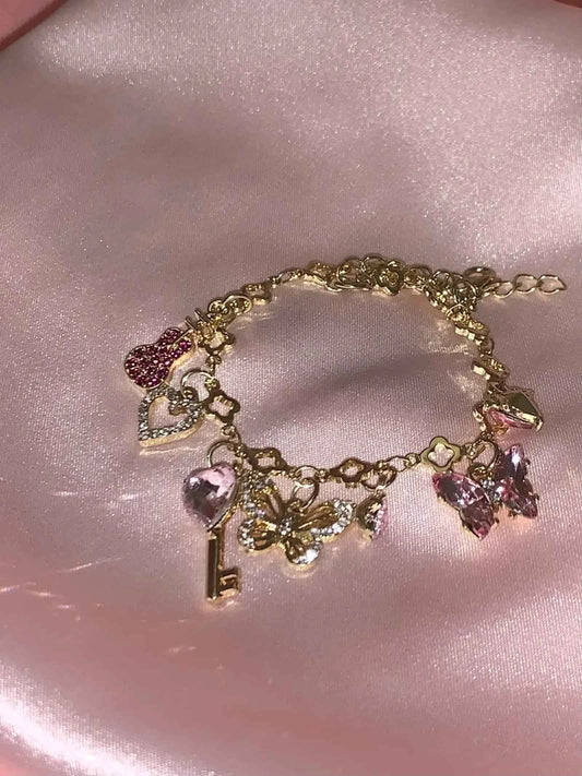 "Barbie Fantasy Diary" Pink Zircon Copper Alloy Bracelet - Sweet, Delicate, and Full of Romance