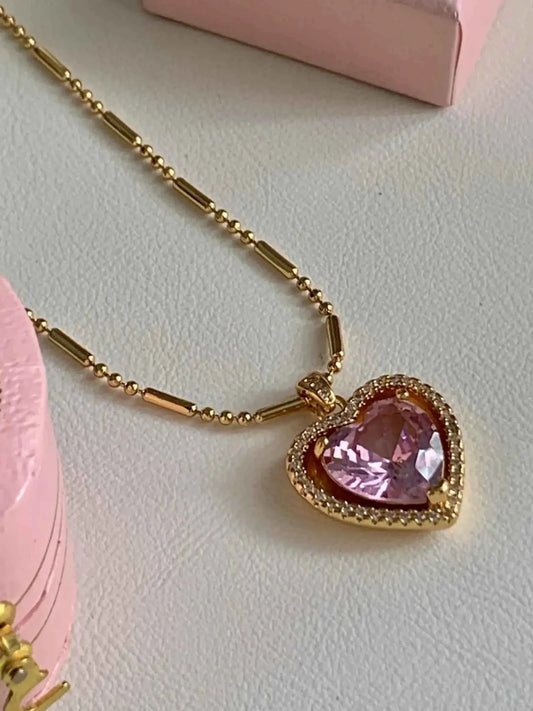 "Dreamy Heart Sparkle" 18K Gold Necklace with Zircon - Vintage, Romantic, and Luxurious