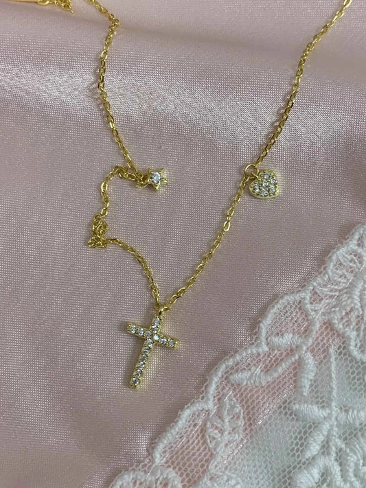 "Sparkling Faith" 925 Sterling Silver Mini Cross Heart Necklace - Elegant, Delicate, and Timeless