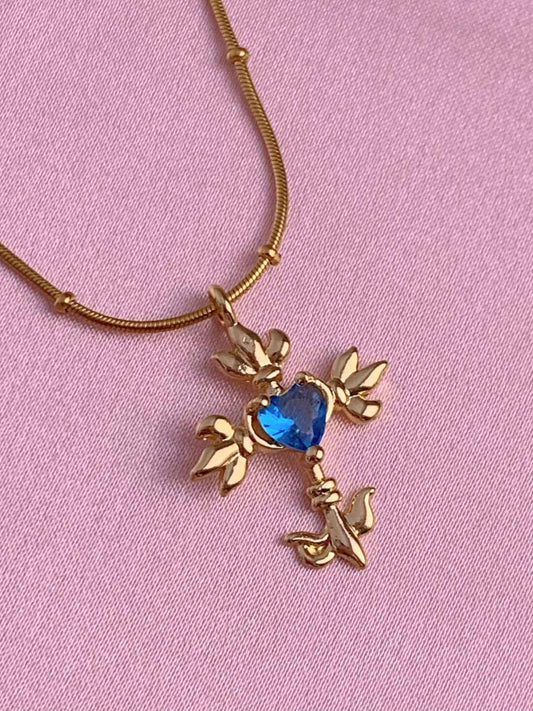 "Blue Tear" Original Design Zircon Cross Pendant Necklace - Vintage, Elegant, and Unique