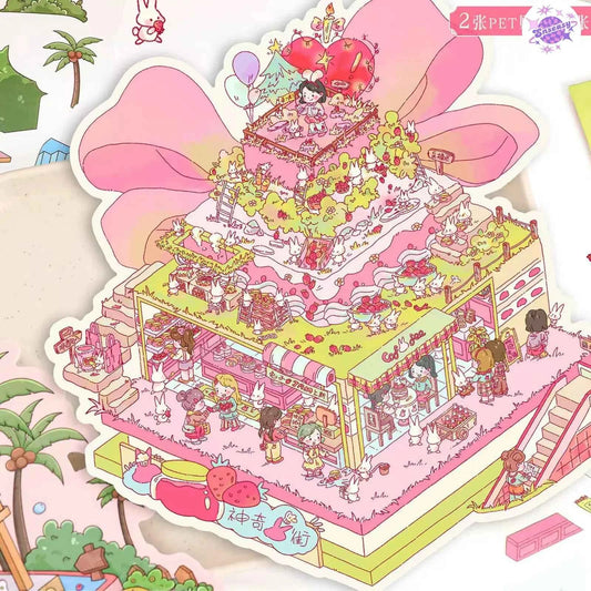 Plus Summer Edition – 3D Miniature Sticker Scenes - 2 Theme Sets: Mystery Cake Box | Summer Party