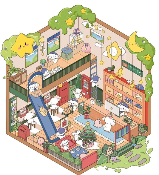 Plus Original Pink Octopus – 3D Miniature Sticker Scenes - 2 Theme Sets: Fruit Shop | Post Office