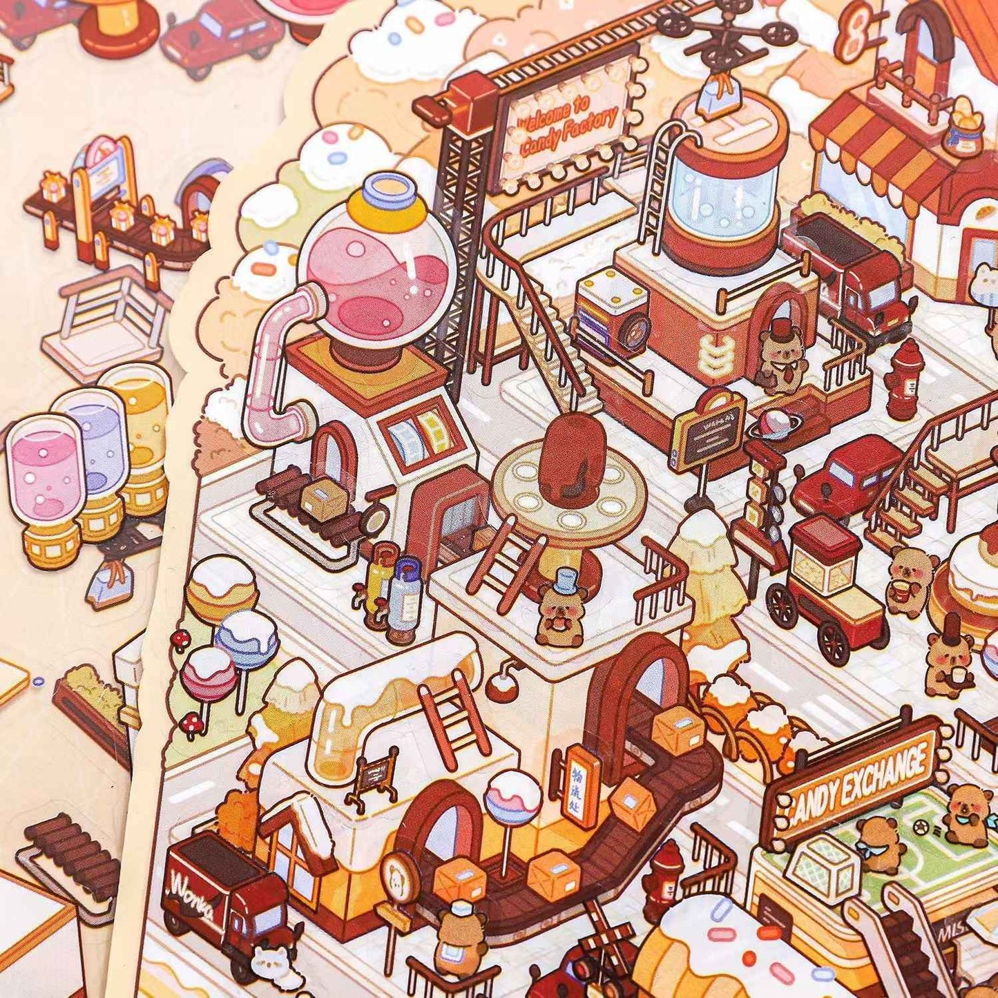Plus Cute Capybara – 3D Miniature Sticker Scenes - 3 Theme Sets: Chocolate Factory | Circus | Magic Town