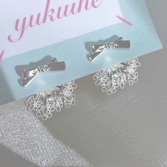 "Lace Dress Bow" 925 Sterling Silver Earrings - Sweet, Delicate, and Full of Romance
