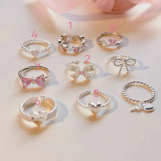 "Princess Bow Collection" 925 Sterling Silver Pink Zircon Ring Set - Sweet, Elegant, and Royal