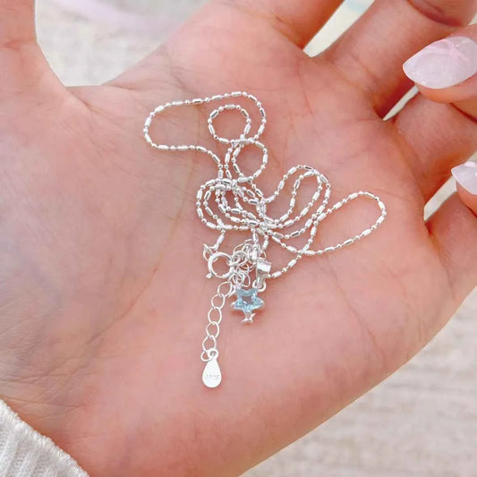 "Blue Starlight" 925 Sterling Silver Necklace with Blue Zircon - Dreamy and Elegant
