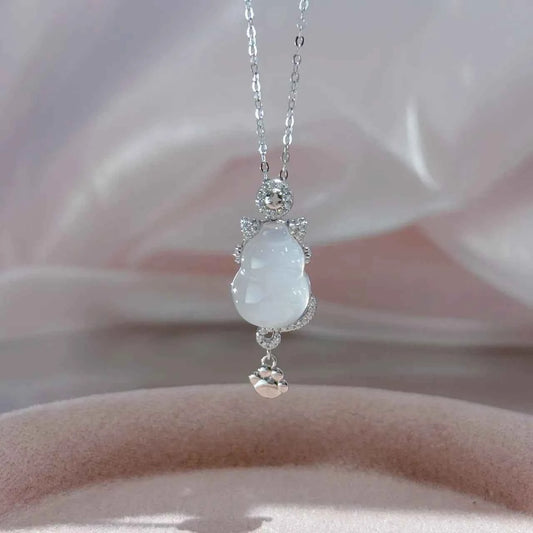 "Cat's Grace" 925 Sterling Silver Jade Necklace - Elegant and Unique