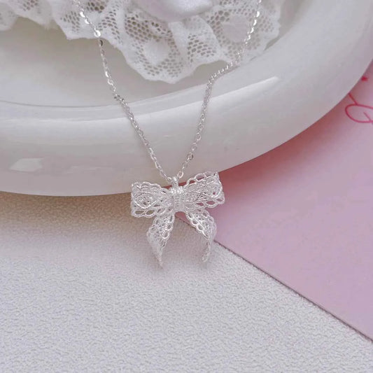 "French Bow" 925 Sterling Silver Necklace - Elegant and Chic