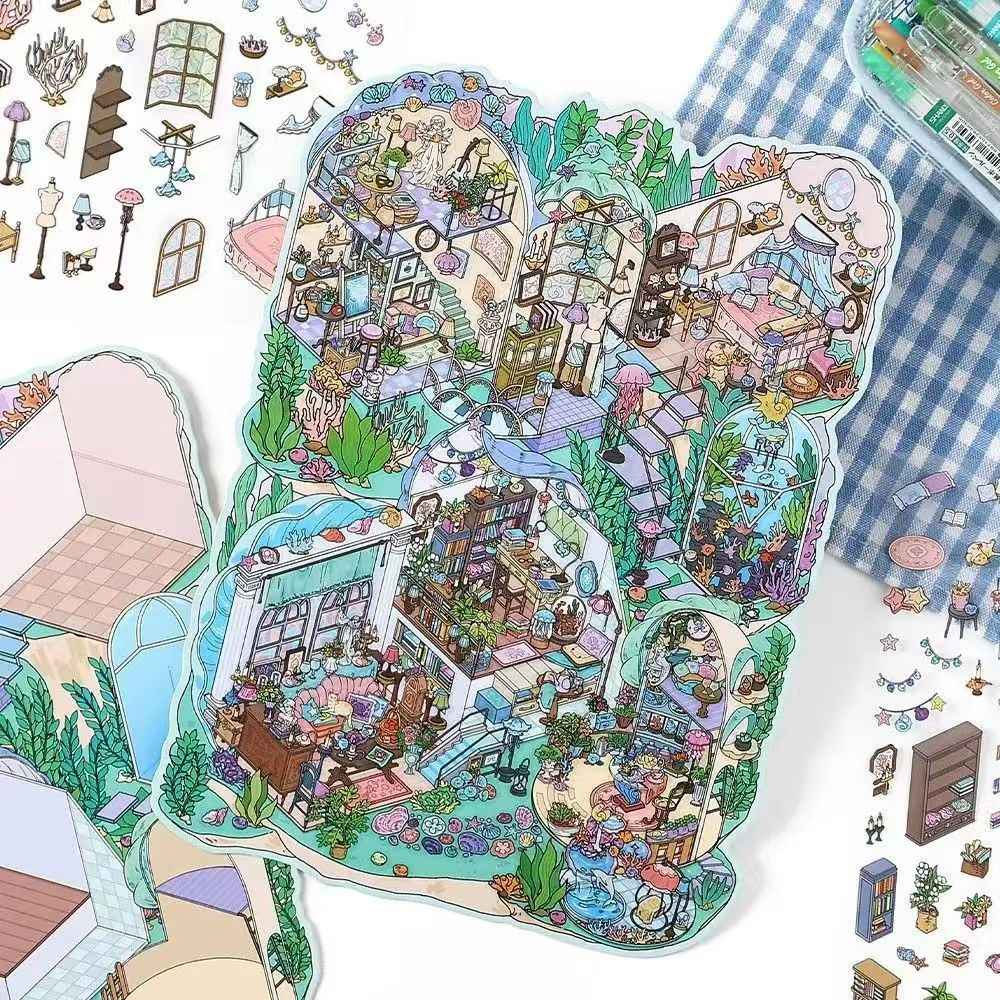Plus My Cottage 5.0 – 3D Miniature Sticker Scenes - 2 Theme Sets: Forest Cottage | Underwater Town