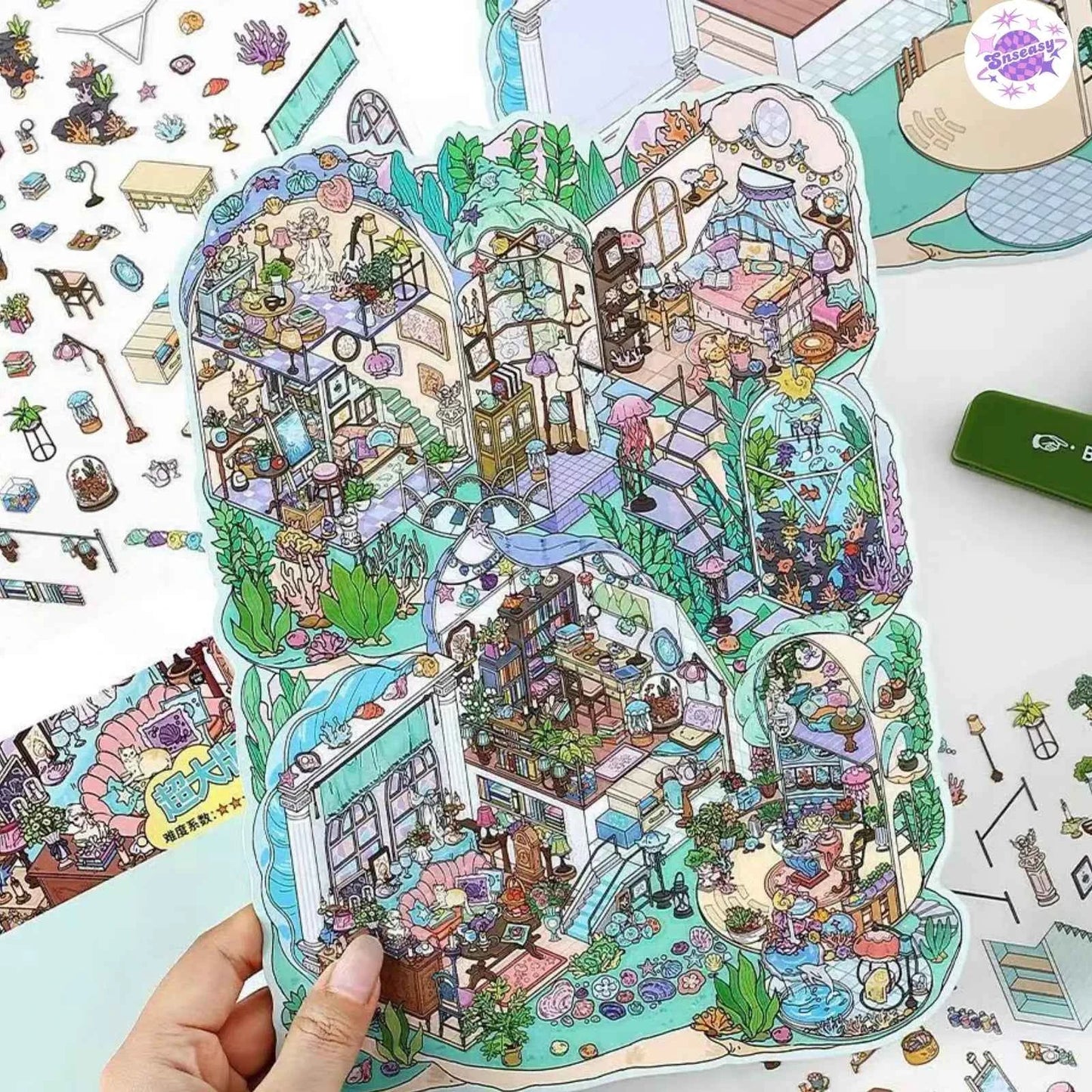 Plus My Cottage 5.0 – 3D Miniature Sticker Scenes - 2 Theme Sets: Forest Cottage | Underwater Town