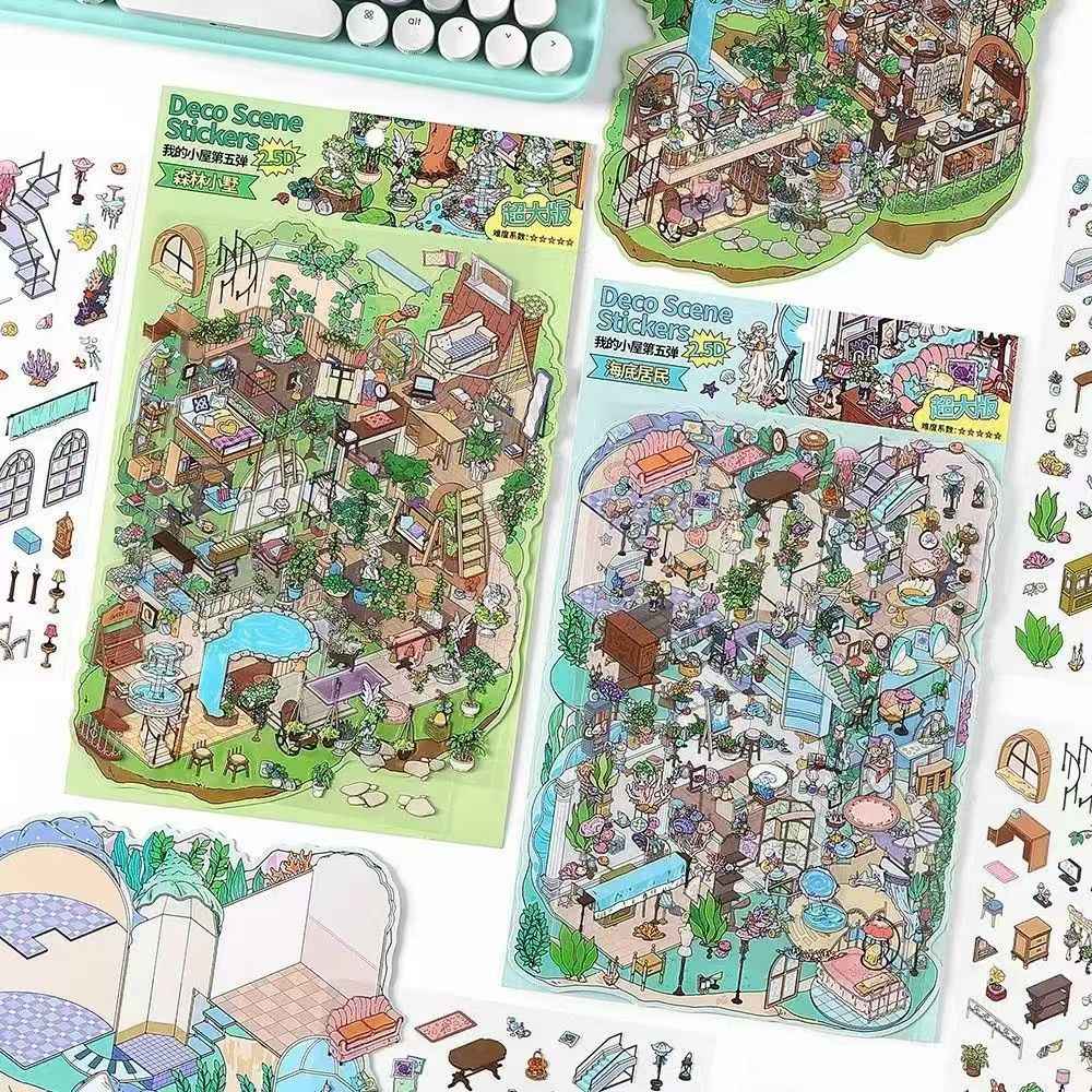 Plus My Cottage 5.0 – 3D Miniature Sticker Scenes - 2 Theme Sets: Forest Cottage | Underwater Town