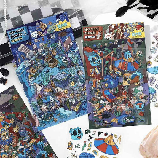 Plus Business of the Day 13.0 – 3D Miniature Sticker Scenes - 2 Theme Sets: Deep Sea Ruins | Abandoned Amusement Park