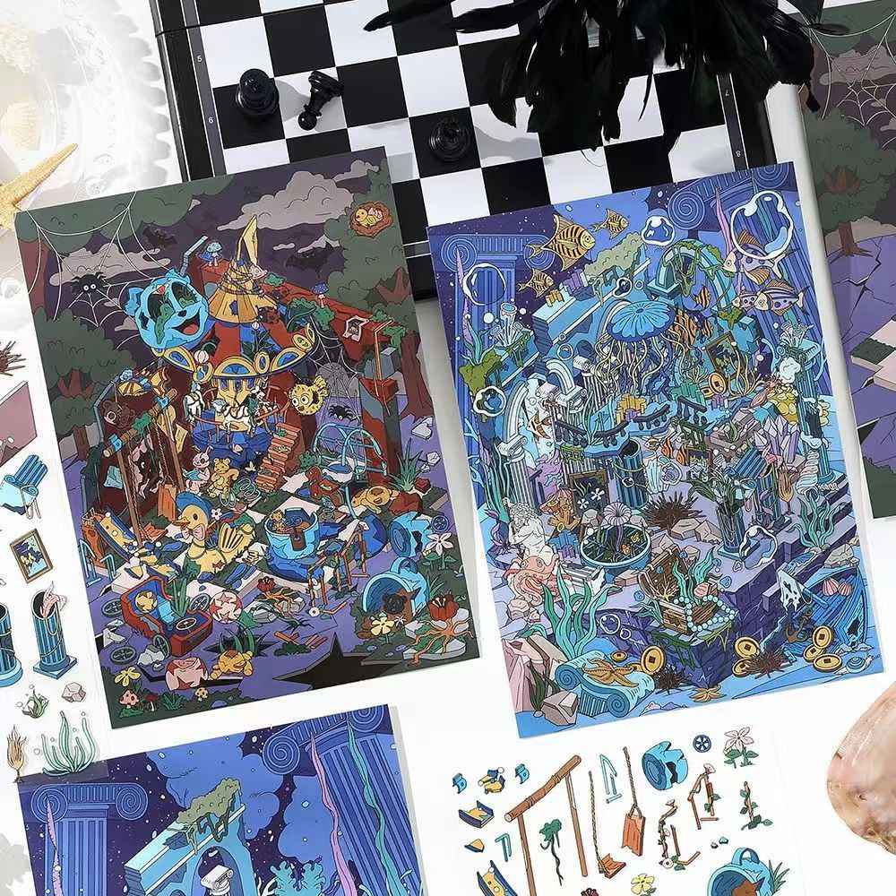 Plus Business of the Day 13.0 – 3D Miniature Sticker Scenes - 2 Theme Sets: Deep Sea Ruins | Abandoned Amusement Park