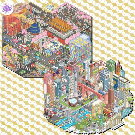 Plus Big World Series – 3D Miniature Sticker Scenes - 2 Theme Sets: New York | Beijing
