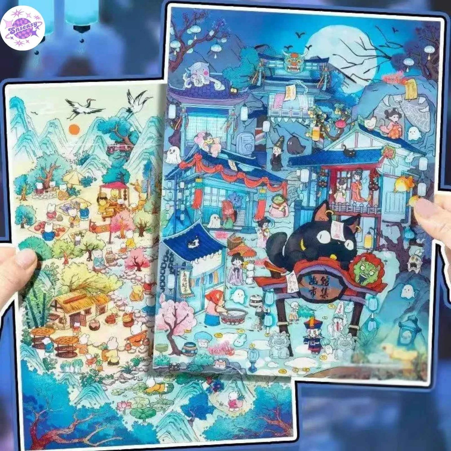 Plus Fun World – 3D Miniature Sticker Scenes - 2 Theme Sets: Peach Blossom Spring | Ghost Market