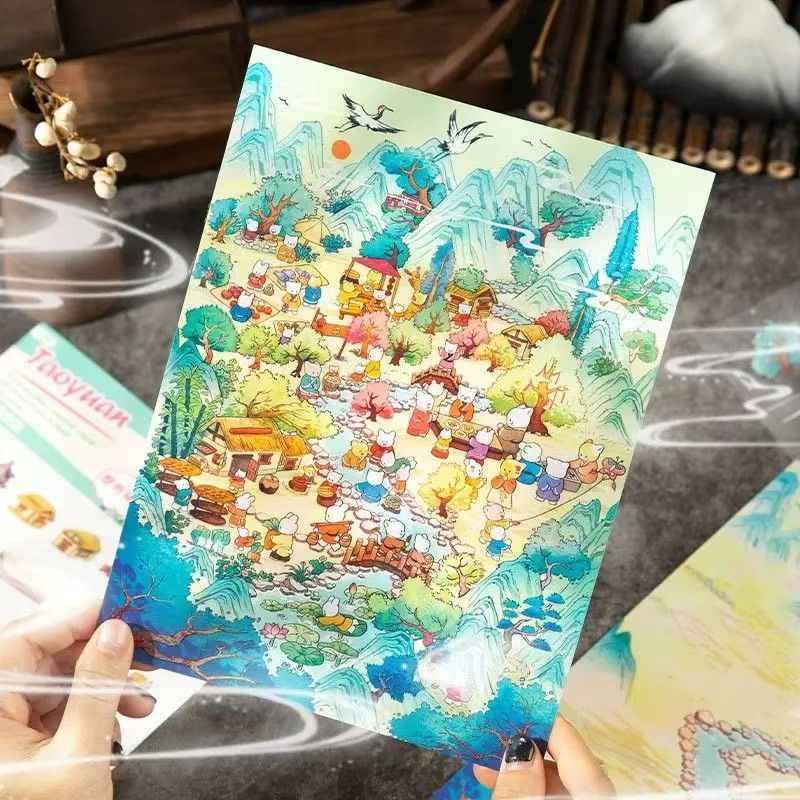 Plus Fun World – 3D Miniature Sticker Scenes - 2 Theme Sets: Peach Blossom Spring | Ghost Market