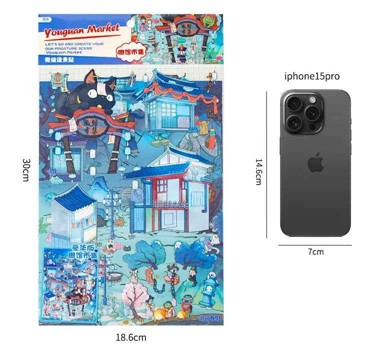 Plus Fun World – 3D Miniature Sticker Scenes - 2 Theme Sets: Peach Blossom Spring | Ghost Market