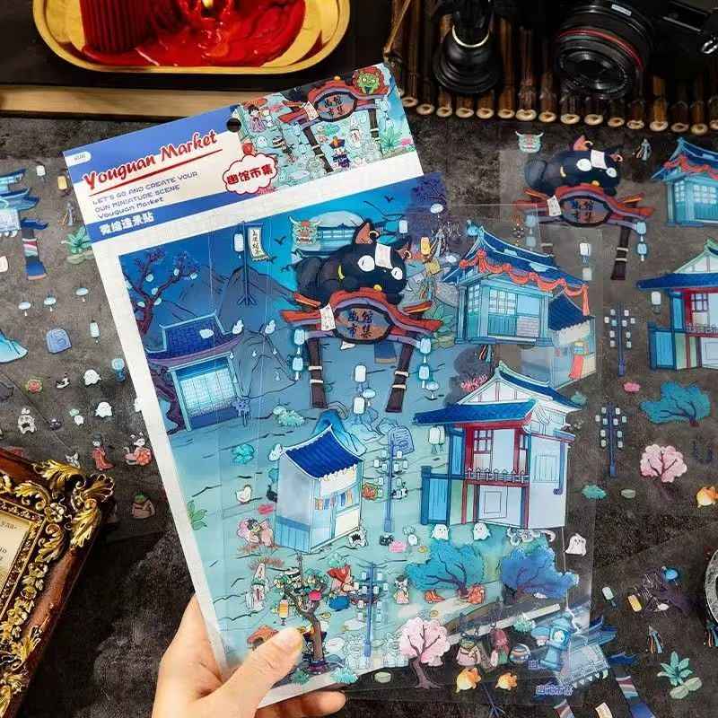 Plus Fun World – 3D Miniature Sticker Scenes - 2 Theme Sets: Peach Blossom Spring | Ghost Market