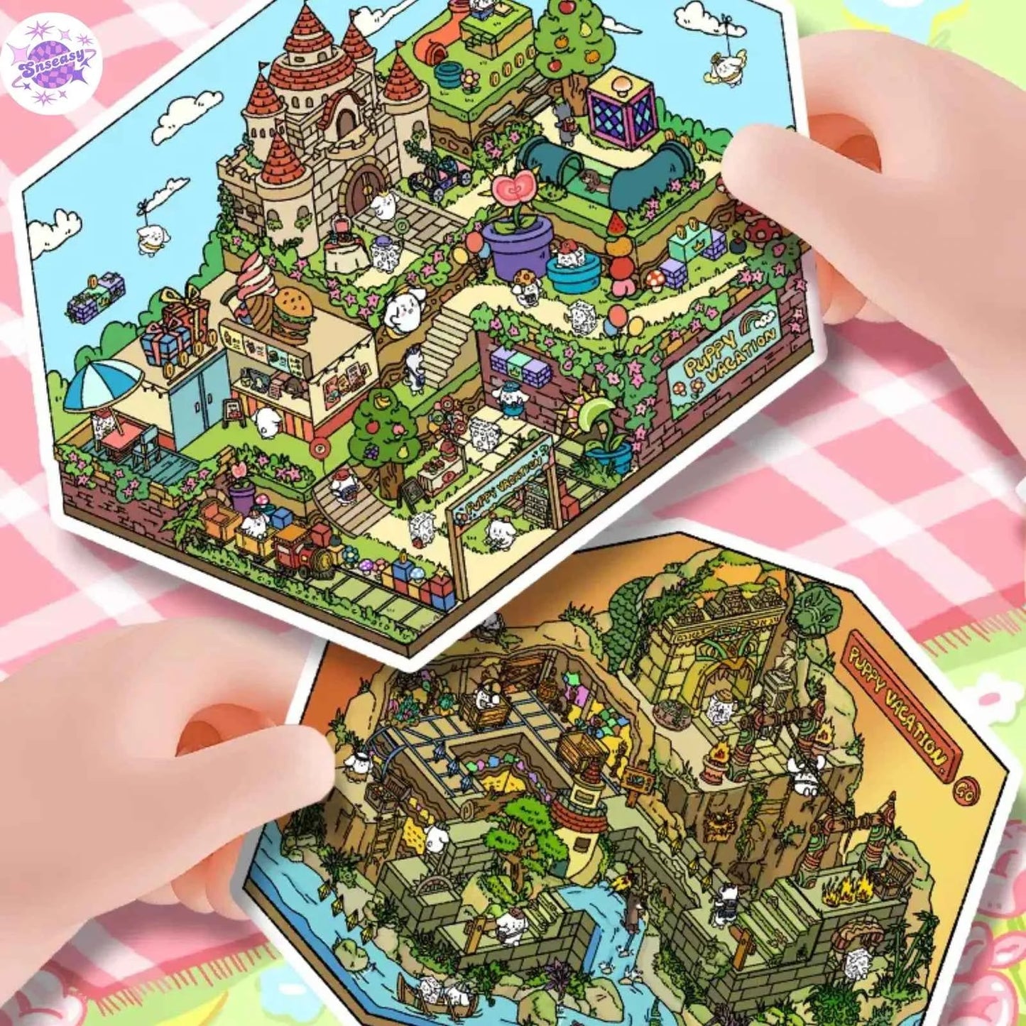 Plus Puppy Vacation 5.0 – 3D Miniature Sticker Scenes - 2 Theme Sets: Mine Adventure | Theme Park