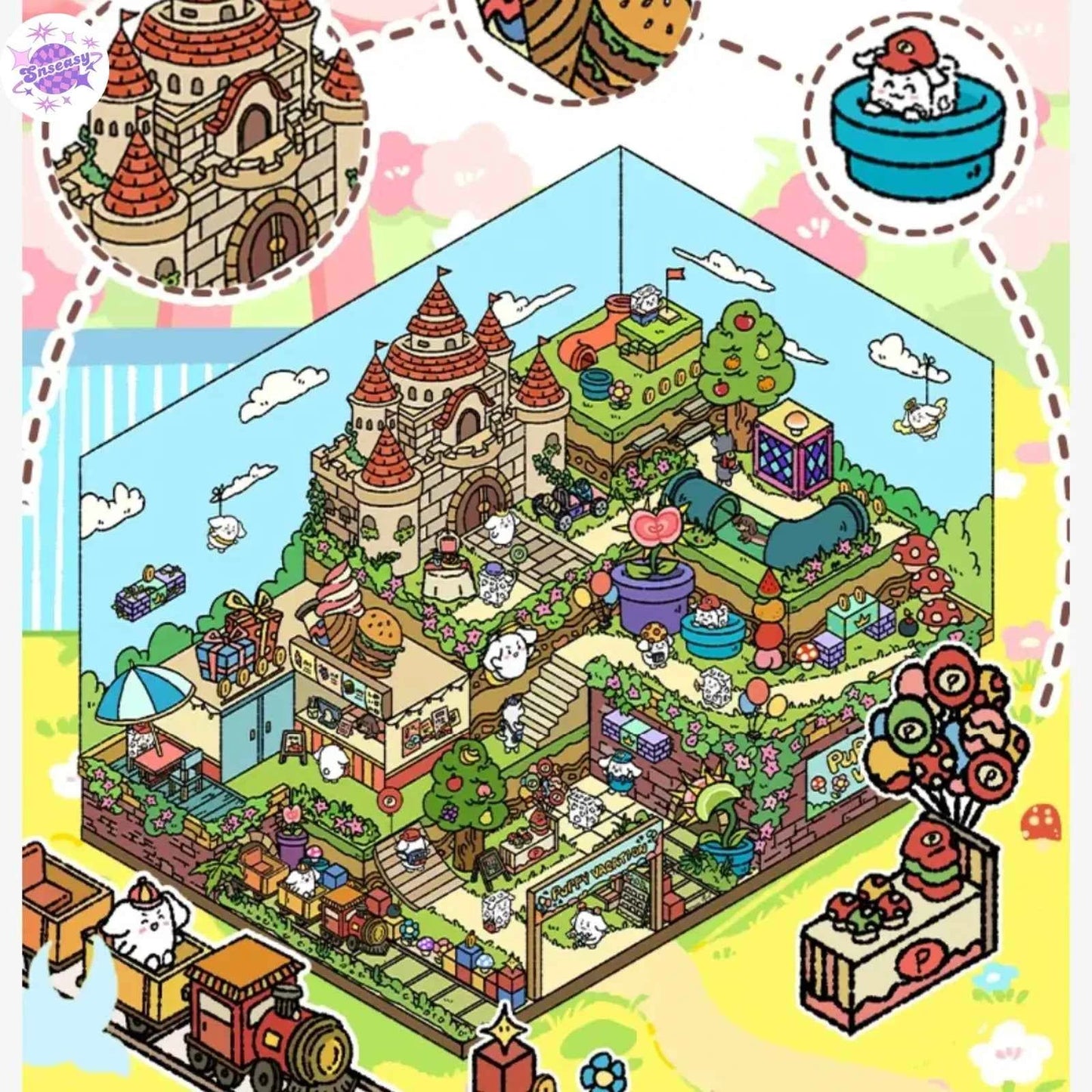 Plus Puppy Vacation 5.0 – 3D Miniature Sticker Scenes - 2 Theme Sets: Mine Adventure | Theme Park