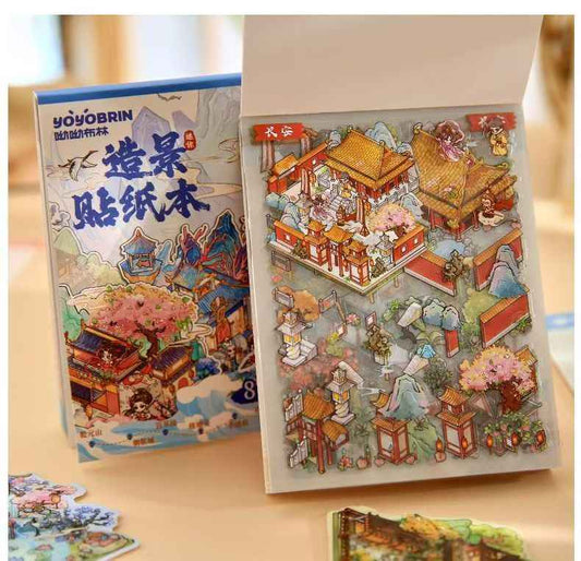 Mini Chinese Mythology Sticker Book – 3D Miniature Sticker Scenes - 2 Theme Sets: Journey to the West (8 Themes) | Investiture of the Gods (8 Themes)