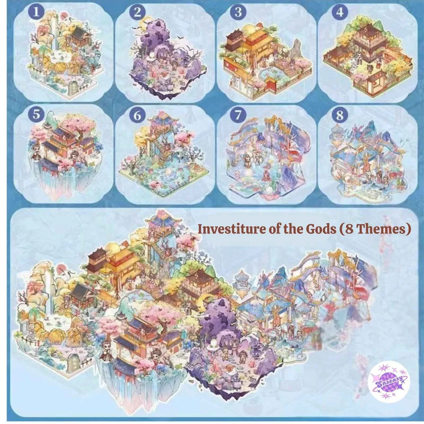 Mini Chinese Mythology Sticker Book – 3D Miniature Sticker Scenes - 2 Theme Sets: Journey to the West (8 Themes) | Investiture of the Gods (8 Themes)