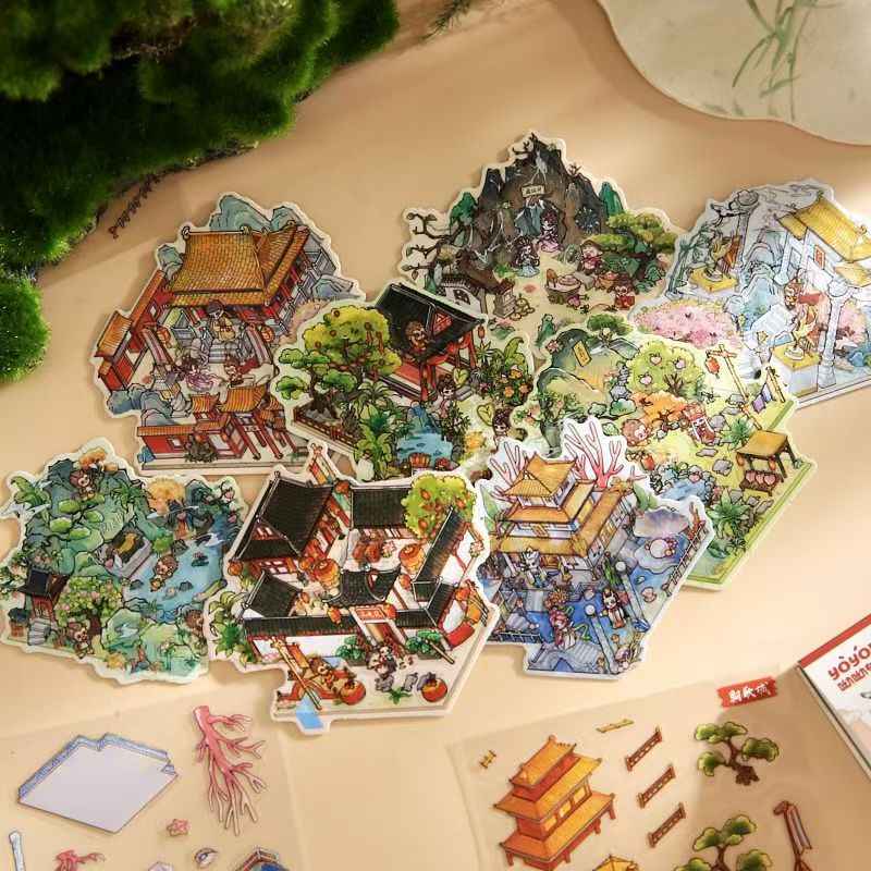 Mini Chinese Mythology Sticker Book – 3D Miniature Sticker Scenes - 2 Theme Sets: Journey to the West (8 Themes) | Investiture of the Gods (8 Themes)