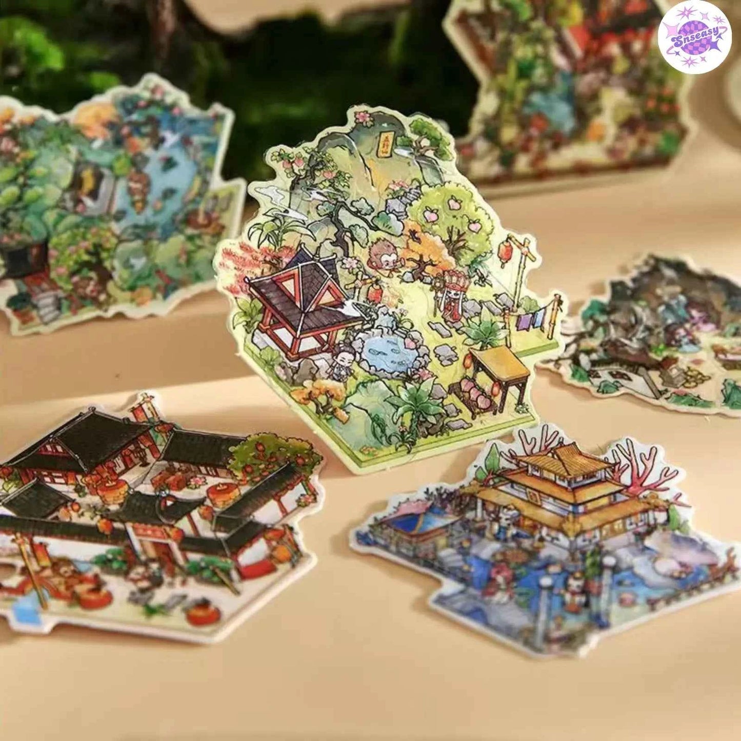 Mini Chinese Mythology Sticker Book – 3D Miniature Sticker Scenes - 2 Theme Sets: Journey to the West (8 Themes) | Investiture of the Gods (8 Themes)