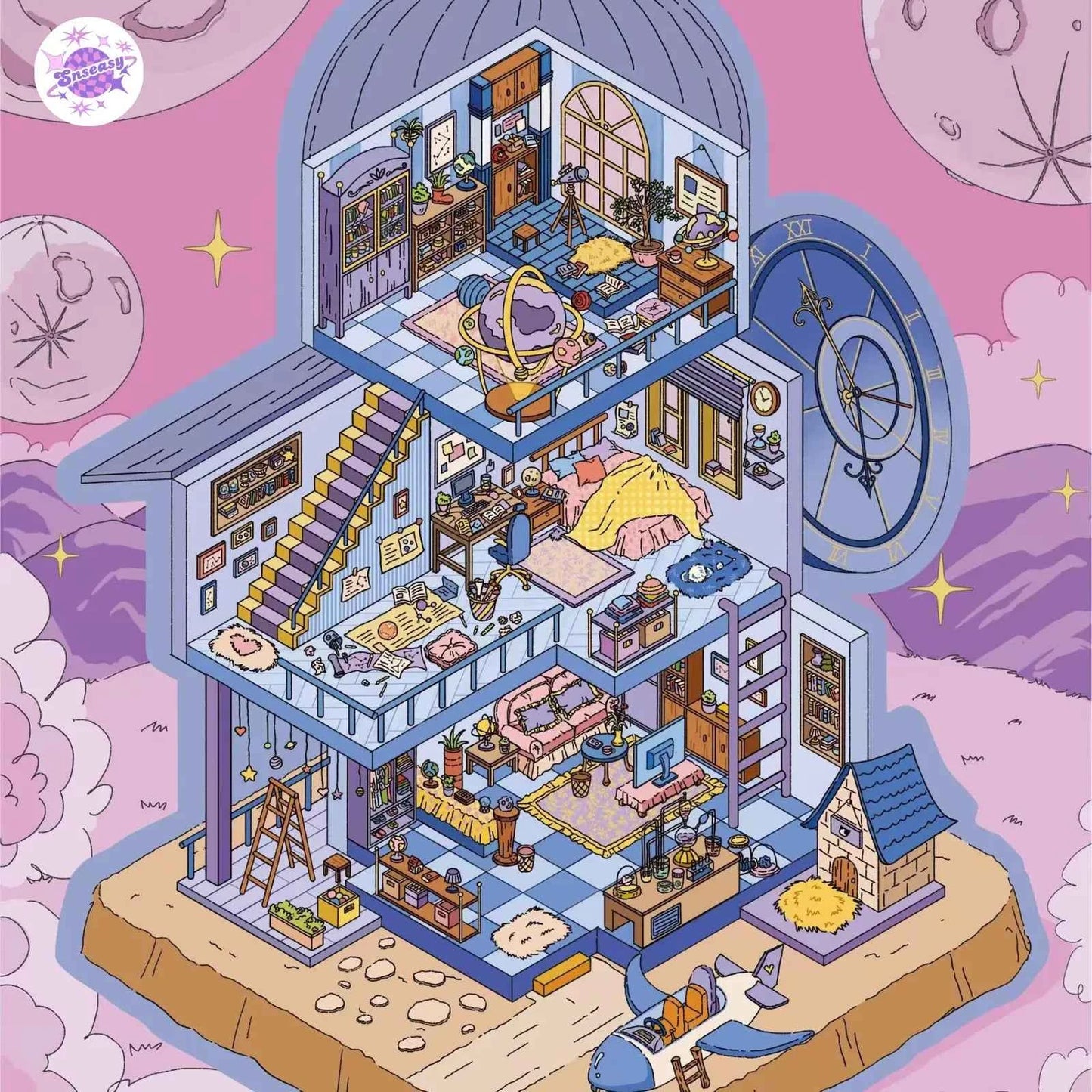 Plus Plant Research Institute 51.0 – 3D Miniature Sticker Scenes - 2 Theme Sets: Plant Research Institute | Starry Fantasy House