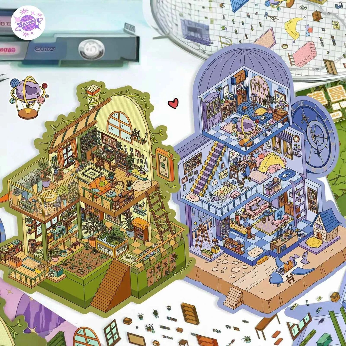 Plus Plant Research Institute 51.0 – 3D Miniature Sticker Scenes - 2 Theme Sets: Plant Research Institute | Starry Fantasy House