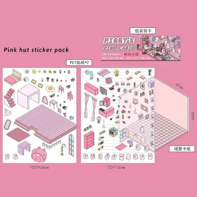 Forest Animal 3D Stickers - 4 Theme Sets: Coffee Cat Loft | Pink Hut | Penguin Ice Cream Hut | Bunny Store - SNSEASY