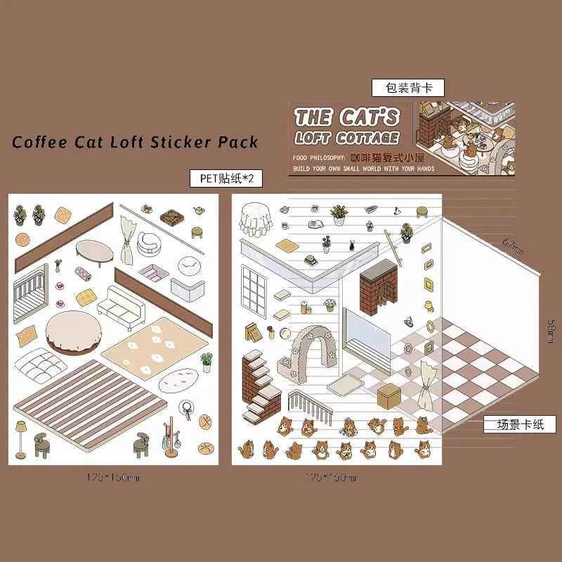 Forest Animal 3D Stickers - 4 Theme Sets: Coffee Cat Loft | Pink Hut | Penguin Ice Cream Hut | Bunny Store - SNSEASY
