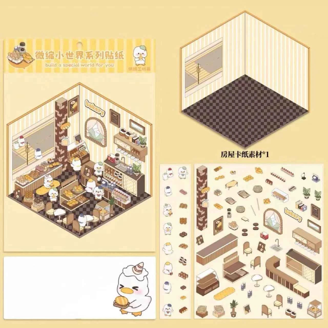 Miniature World 3D Scene Stickers - 4 Theme Sets: Izakaya | Convenience Store | Fresh Fruit | Bakery Shop - SNSEASY