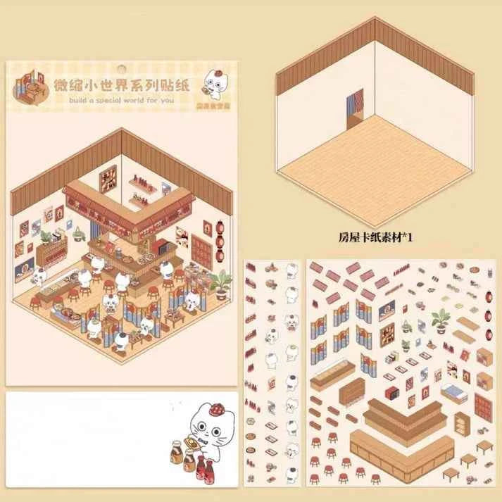 Miniature World 3D Scene Stickers - 4 Theme Sets: Izakaya | Convenience Store | Fresh Fruit | Bakery Shop - SNSEASY