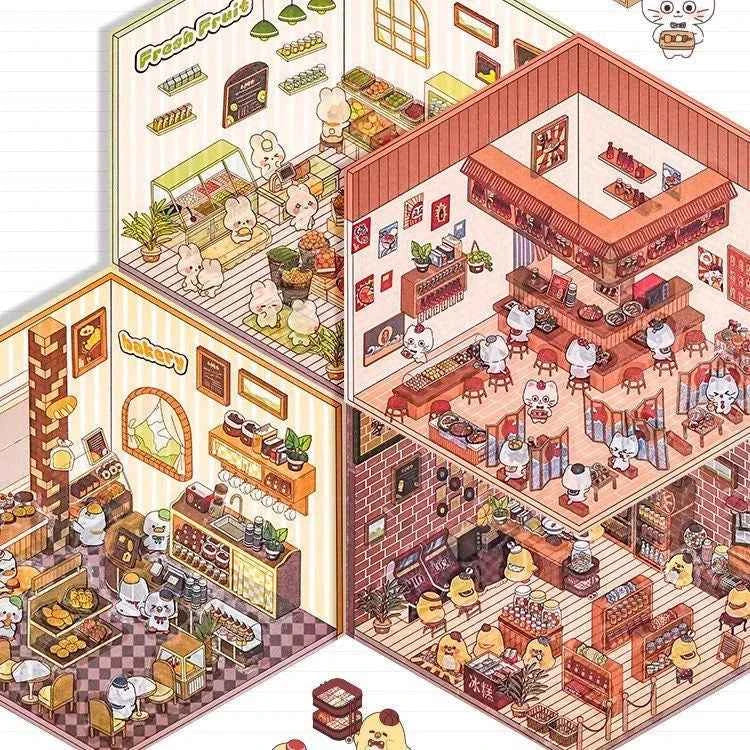 Miniature World 3D Scene Stickers - 4 Theme Sets: Izakaya | Convenience Store | Fresh Fruit | Bakery Shop - SNSEASY