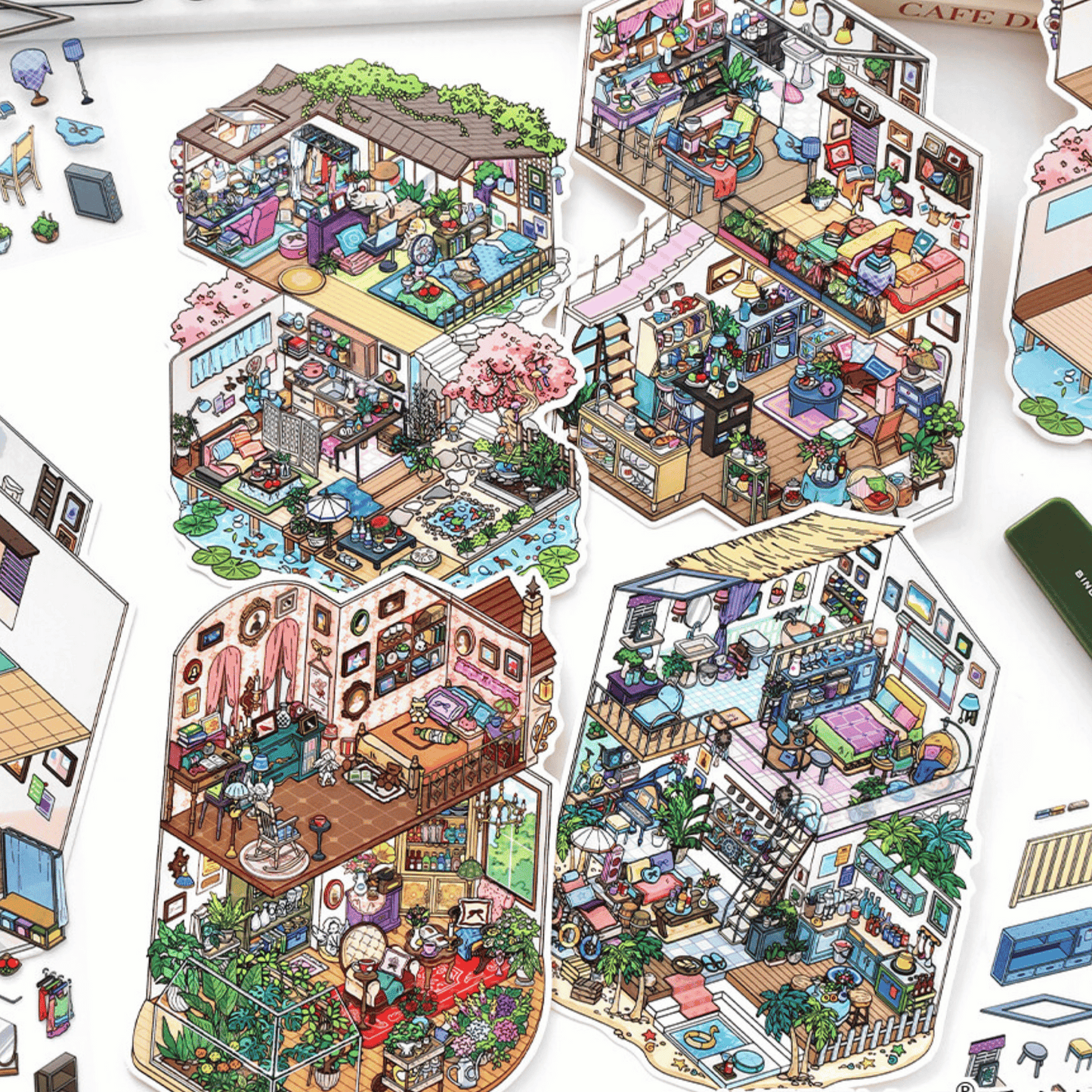 My Leisure Two-Story House β 3D Sticker Scenes - 4 Theme Sets: Sunshine Greenhouse | Japanese Cottage | Summer House | Sunny Coast