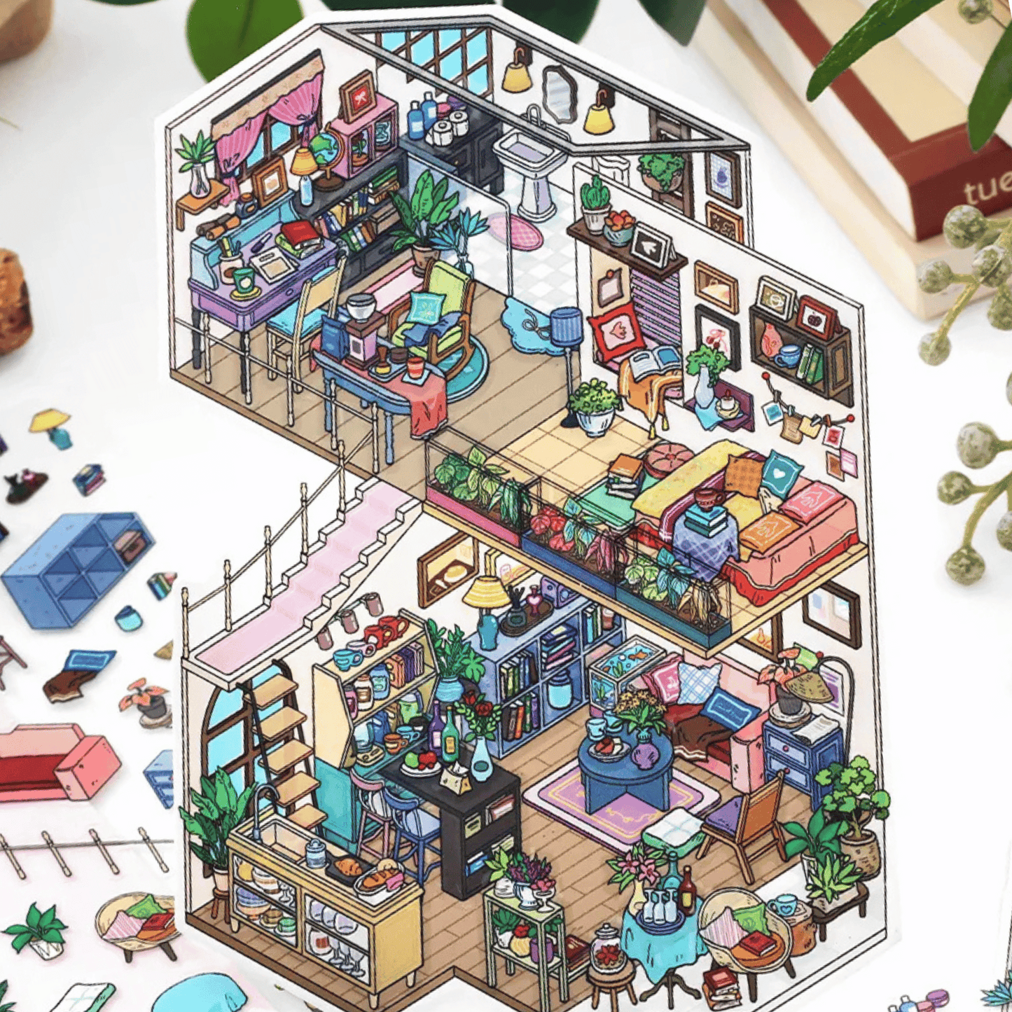 My Leisure Two-Story House β 3D Sticker Scenes - 4 Theme Sets: Sunshine Greenhouse | Japanese Cottage | Summer House | Sunny Coast