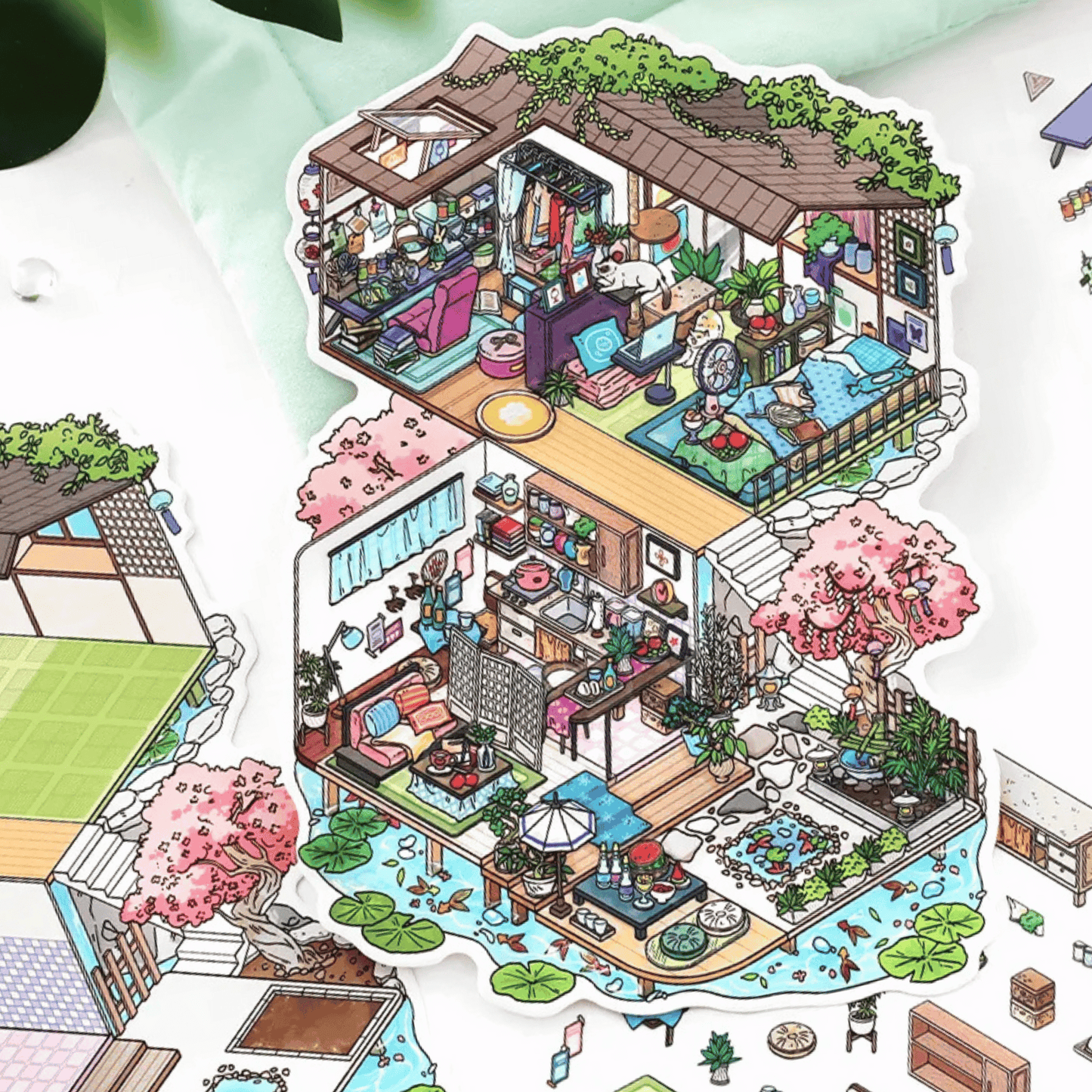 My Leisure Two-Story House β 3D Sticker Scenes - 4 Theme Sets: Sunshine Greenhouse | Japanese Cottage | Summer House | Sunny Coast