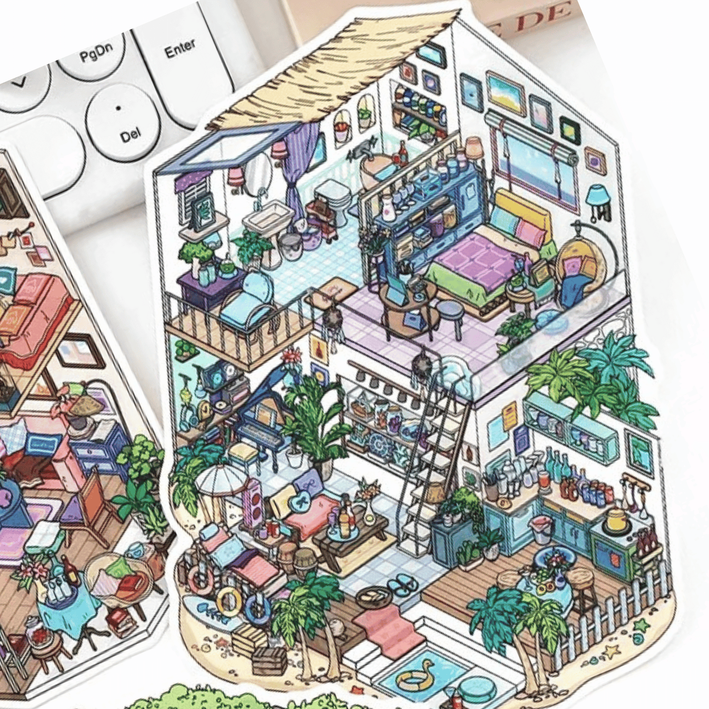 My Leisure Two-Story House β 3D Sticker Scenes - 4 Theme Sets: Sunshine Greenhouse | Japanese Cottage | Summer House | Sunny Coast