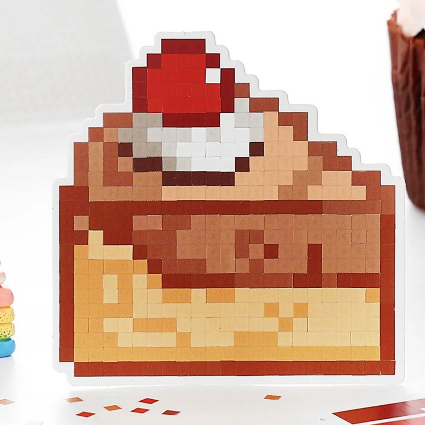 Pixel Beads Food Series – Mini Size 3D Sticker Scenes - 6 Theme Sets: Coffee | Moka Pot | Ice Cream | Pretzel | Croissant | Cherry Cake