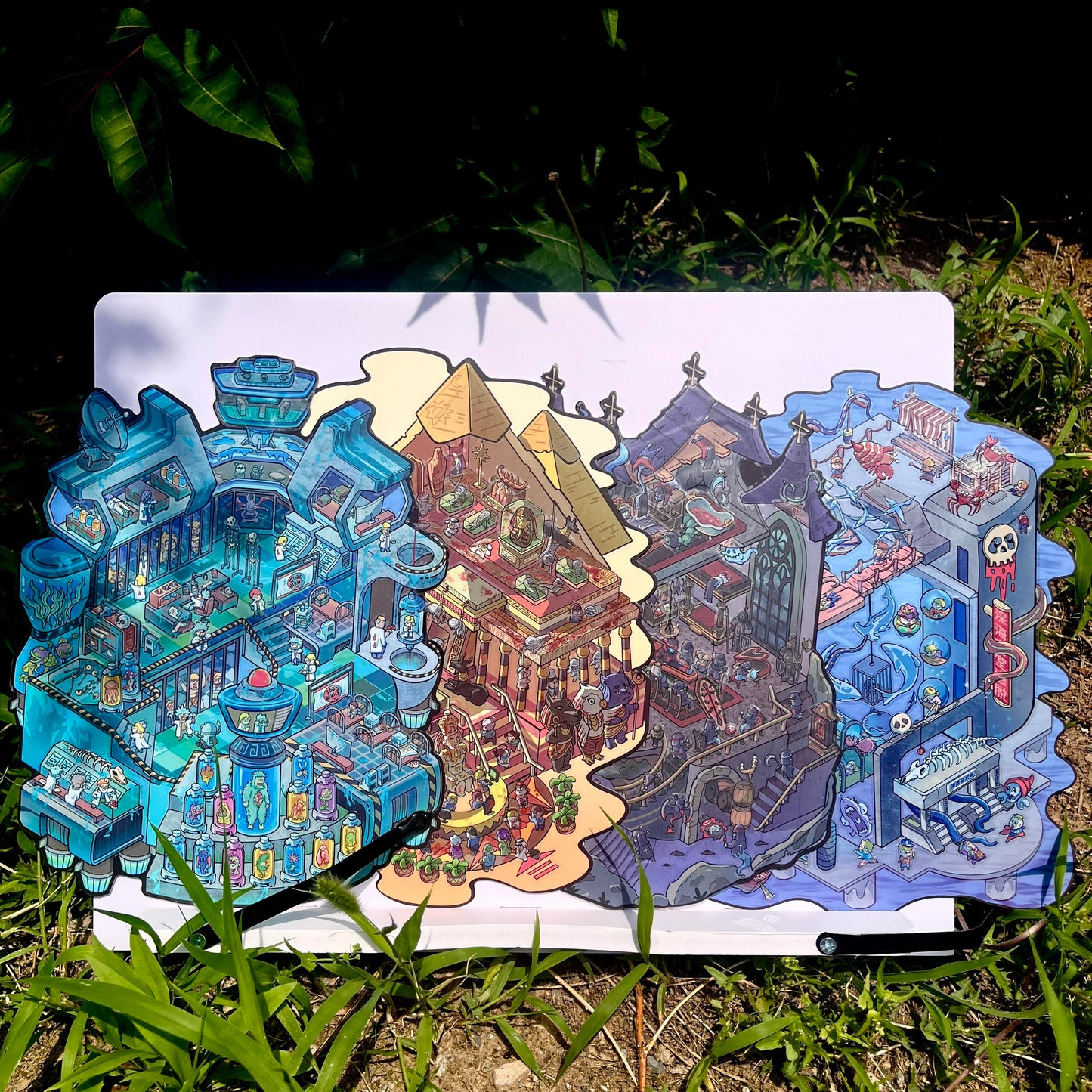 Horror Adventure – 3D Miniature Scene Stickers (Plus Size) – 4 Theme Sets: Bio Lab | Cursed Pyramid | Haunted Aquarium | Ghost Castle