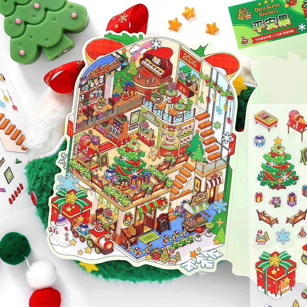 Christmas Cottage 3D Scene Sticker Foldable 4 Theme Sets: Cake House | Apple House | Crystal Ball House | Snow House