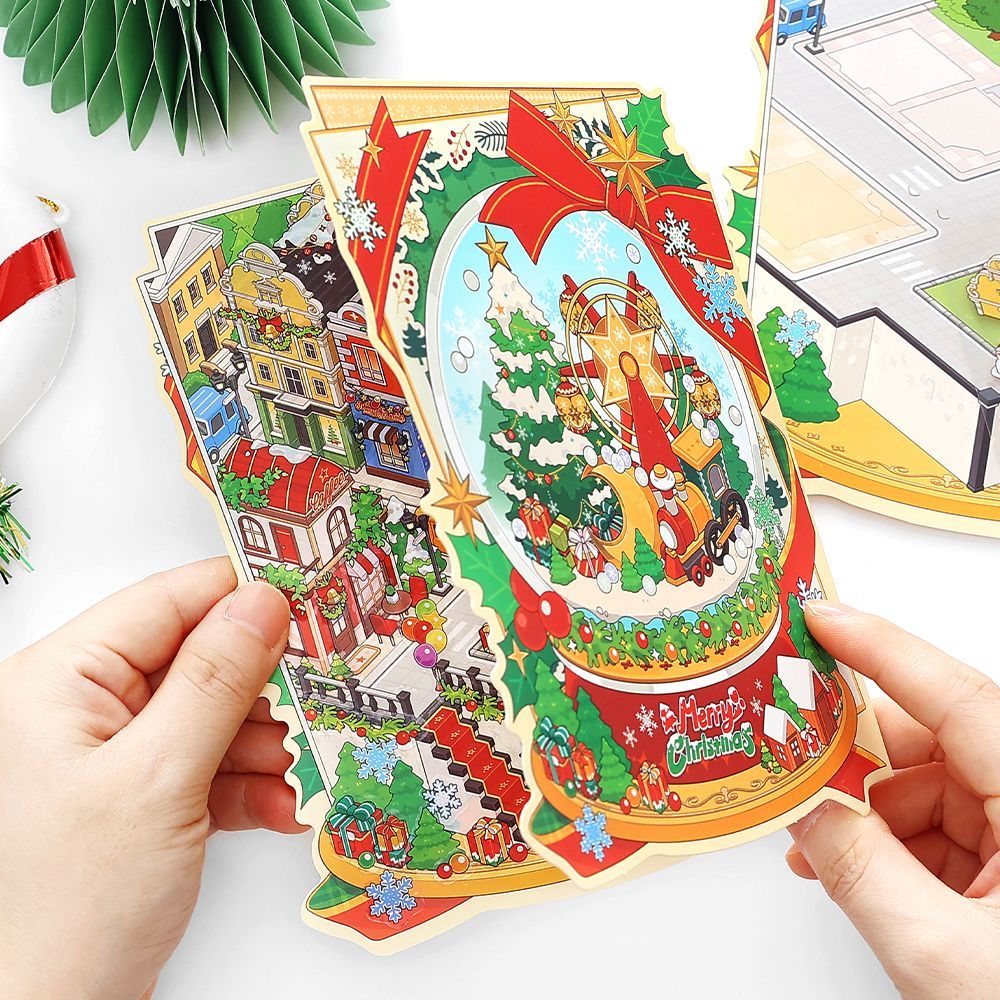 Christmas Cottage 3D Scene Sticker Foldable 4 Theme Sets: Cake House | Apple House | Crystal Ball House | Snow House