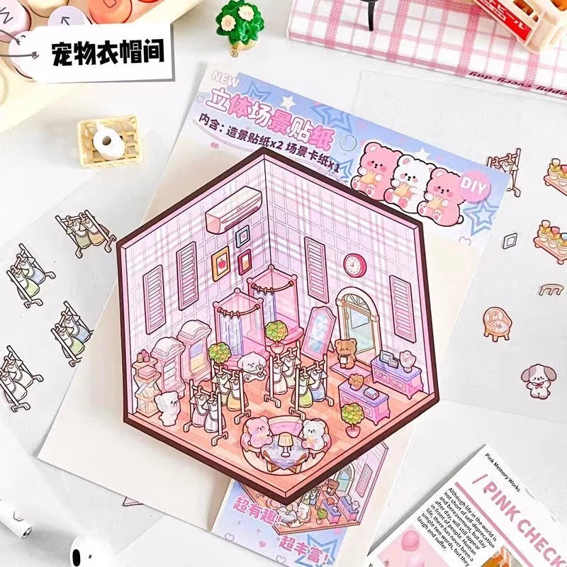Variety of Korean Style Puppy 3D Room Stickers displaying different themes