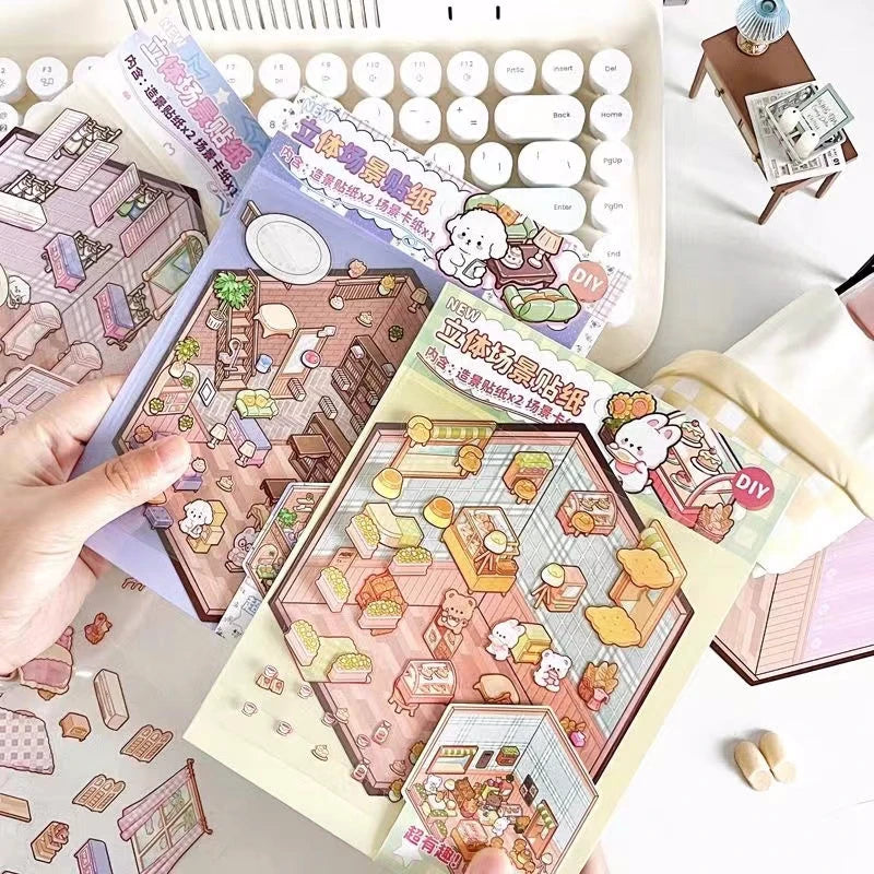 Variety of Korean Style Puppy 3D Room Stickers displaying different themes