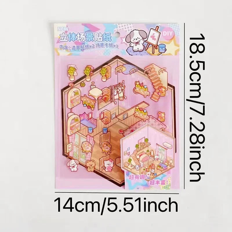 Korean Style Puppy 3D Room Stickers - 4 Theme Sets: Puppy Clothing Shop | Puppy House | Puppy Dessert Shop | Puppy Library