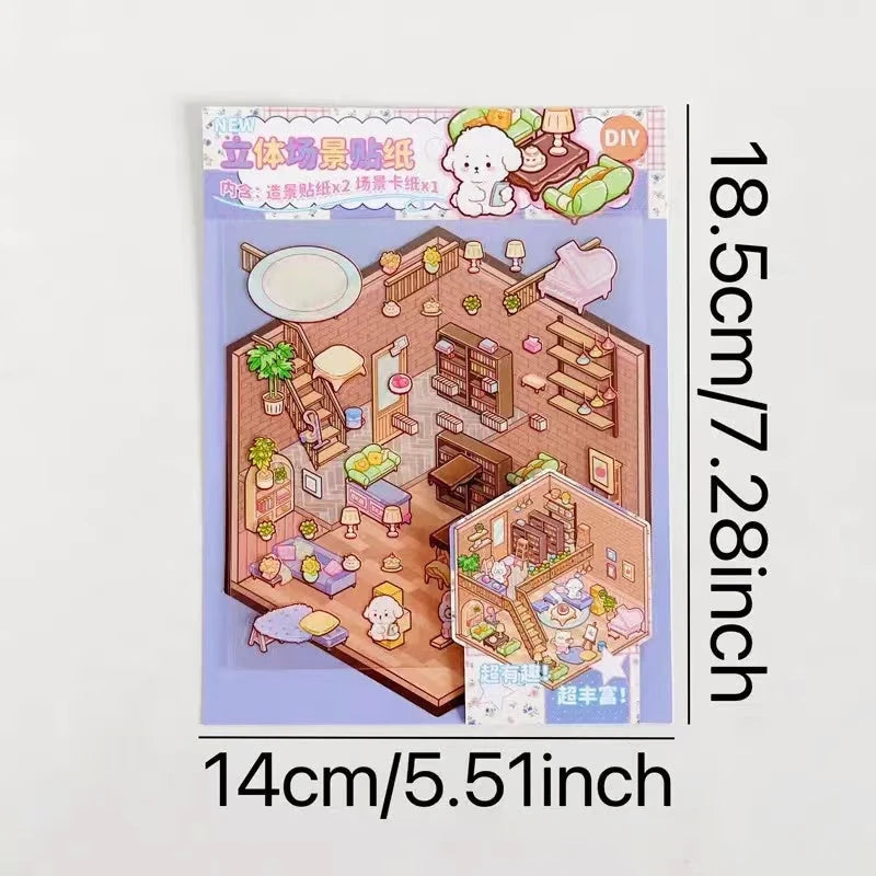 Korean Style Puppy 3D Room Stickers - 4 Theme Sets: Puppy Clothing Shop | Puppy House | Puppy Dessert Shop | Puppy Library