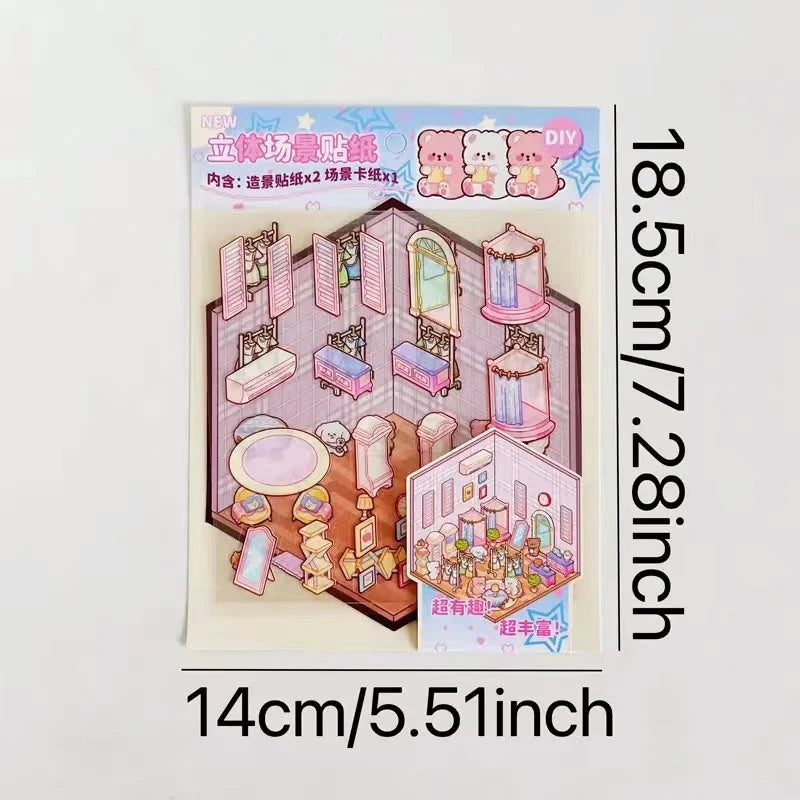 Korean Style Puppy 3D Room Stickers - 4 Theme Sets: Puppy Clothing Shop | Puppy House | Puppy Dessert Shop | Puppy Library