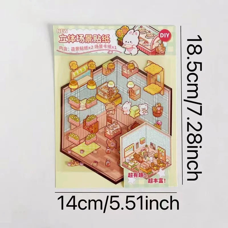 Korean Style Puppy 3D Room Stickers - 4 Theme Sets: Puppy Clothing Shop | Puppy House | Puppy Dessert Shop | Puppy Library